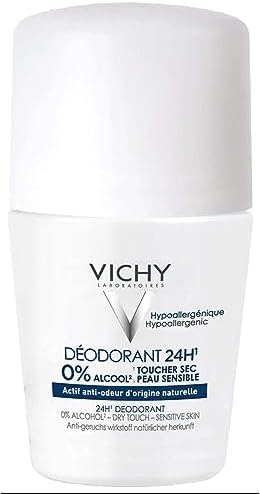 Vichy 24-Hour Dry-Touch Roll-On Deodorant, Aluminum-Free with Invisible Clear Finish, Residue-Free Deodorant for Sensitive Skin, 24 Hour Protection