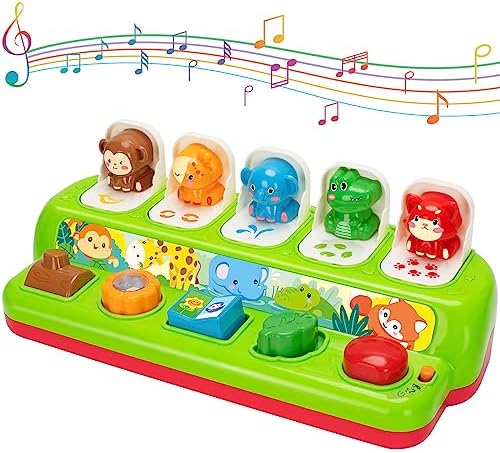 YEEBAY Pop Up Animals Toy with Music & Sound, Early Developmental Toy for 12-18 Months Baby, Infants & Toddlers,1 Year Old Girls & Boys