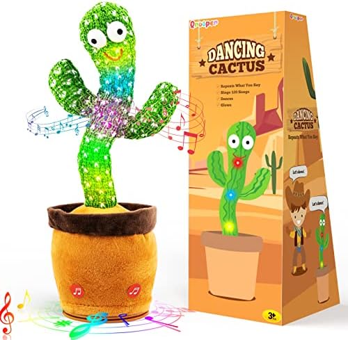 Qrooper Dancing Talking Cactus Toy, Cactus Baby Toy Repeat What You Say for Baby Boys Girls Gift for Valentine's Day Easter, Mimicking Cactus Toy Singing 120 Songs and 15 Second Recorder Musical Toys