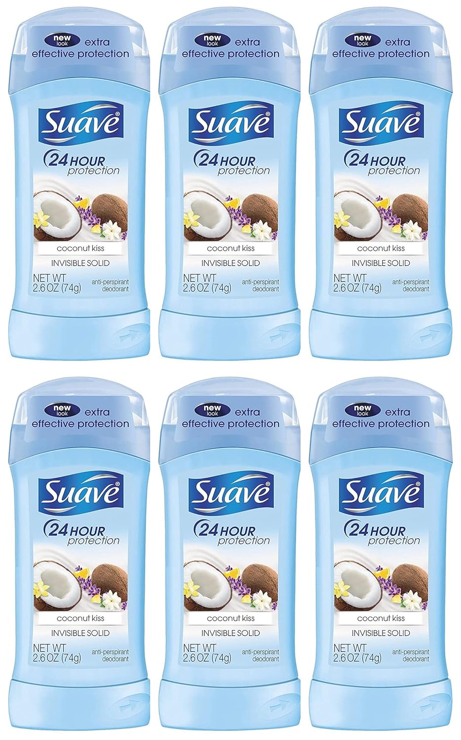 Suave Deodorant 2.6 Ounce 24Hr Coconut Kiss Invisible Solid (76ml) (6 Pack)