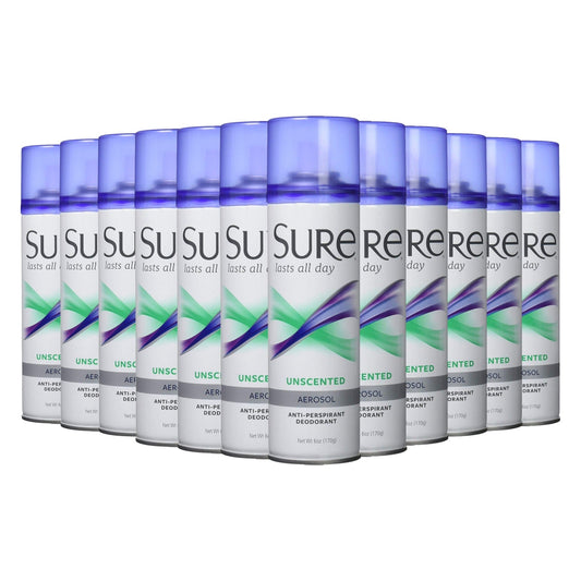 Sure Aerosol Unscented 6 oz Anti-Perspirant & Deodorant Spray - 12 Pack